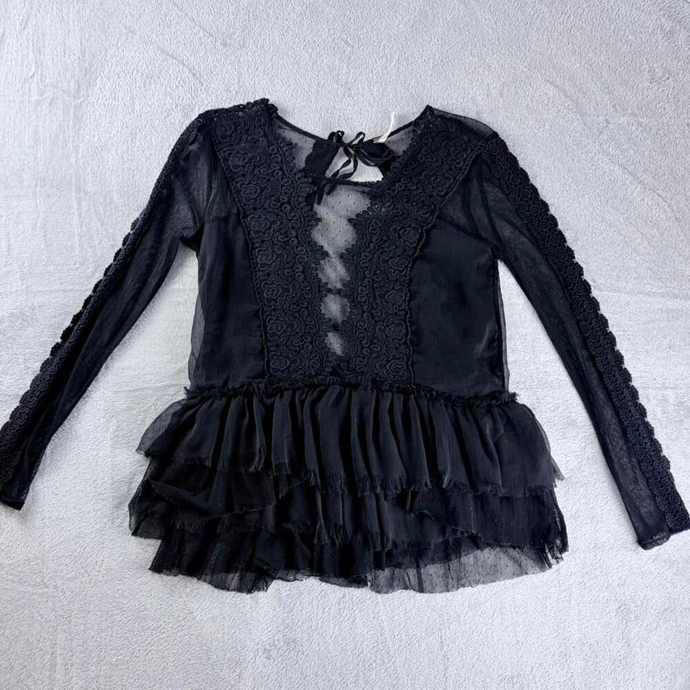 Free People Size S Midnight Memories going out top Black lace embroidered sheer
